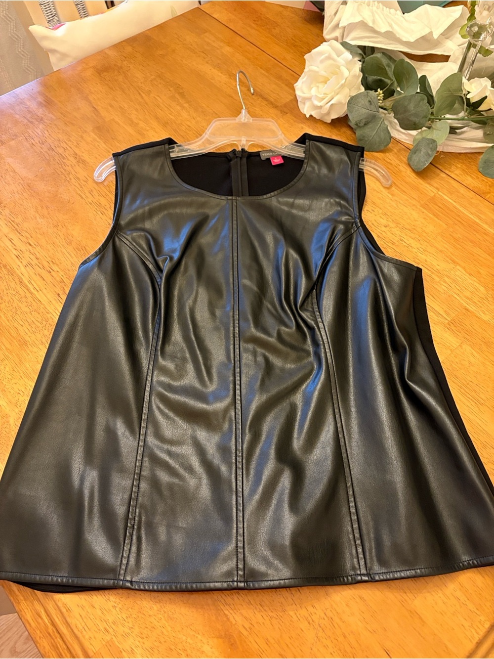 Vince Camuto Black Faux Leather Panel Sleeveless Tank - Picture 8 of 10
